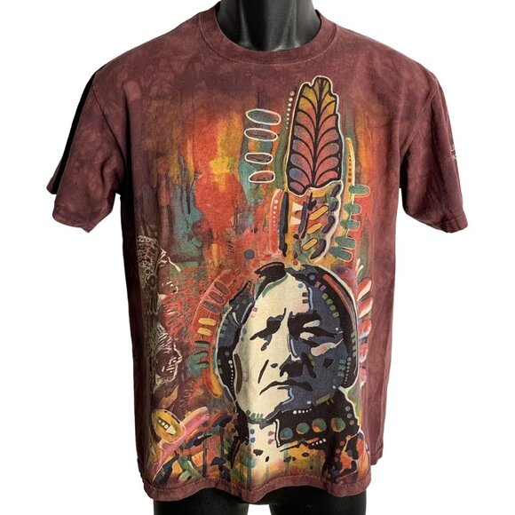 The Mountain Cherokee Indian T Shirt S Maroon Crewneck Short Sleeve Sitting Bull - Picture 1 of 8
